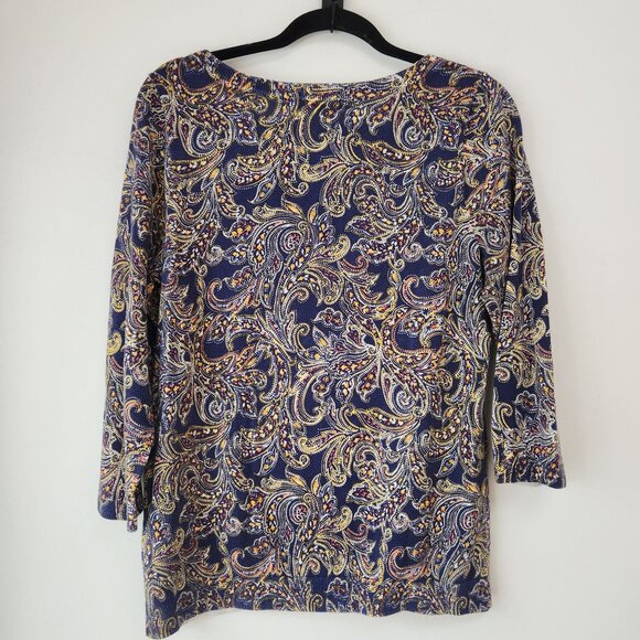 Lands End 100% Supima Cotton Navy Blue Paisley Crewneck Sweater S (6-8) - Picture 2 of 7